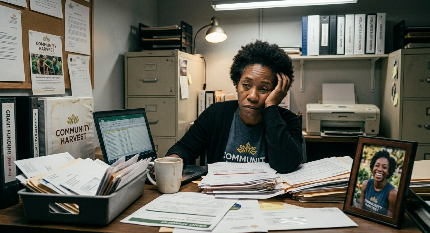 A woman looking distressed while working on her desk.