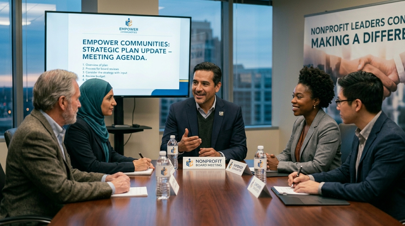 A nonprofit leader meeting with his organization's board members.