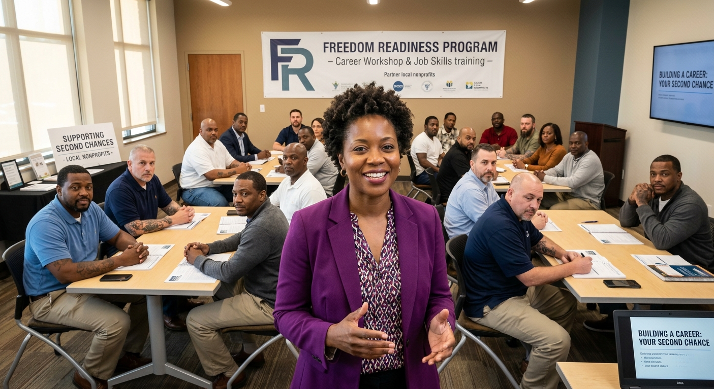 A nonprofit leader in front of their organization's program beneficiaries.